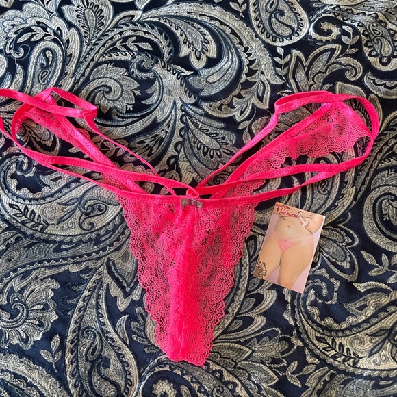 Seven til' midnight Pink Lace‎ G-String Thong Strappy Lingerie Sexy Panty 1X/2X - Picture 1 of 13